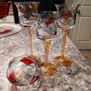 PartyLite Calypso Mosaic Stained Glass Votive / Tealight Holders, Set of 4